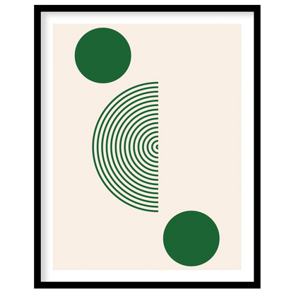 Elevate your space with this captivating geometric artwork featuring bold green circles and a half for space