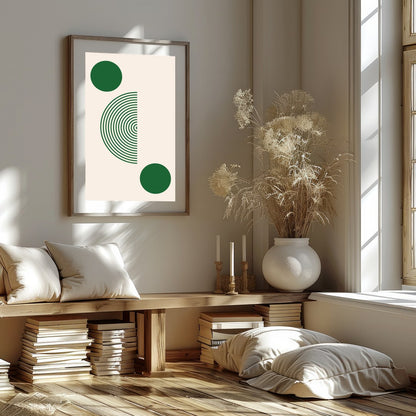 Elevate your space with this captivating geometric artwork featuring bold green circles and a half for sweet-home