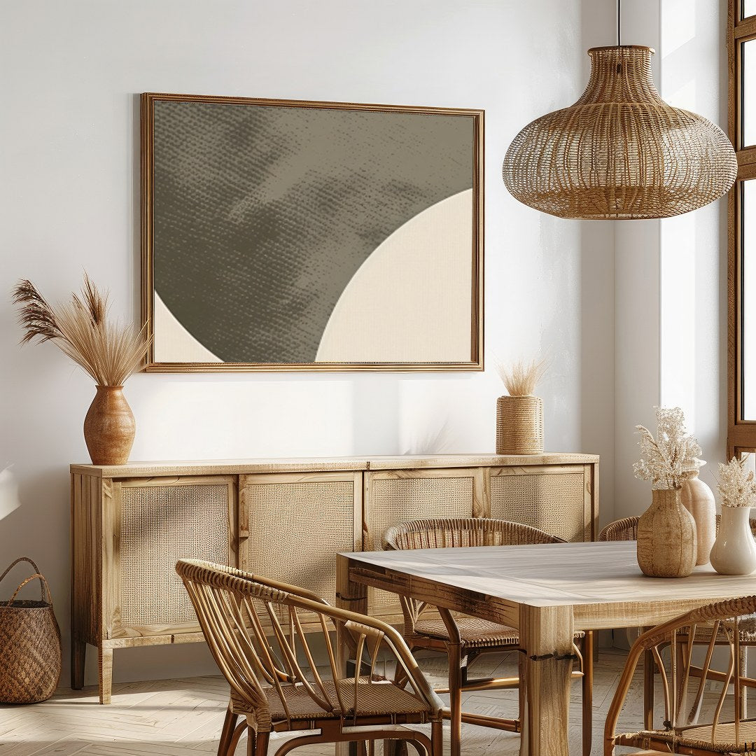 This striking abstract piece captures the essence of modern minimalism with its geometric shapes for Dining