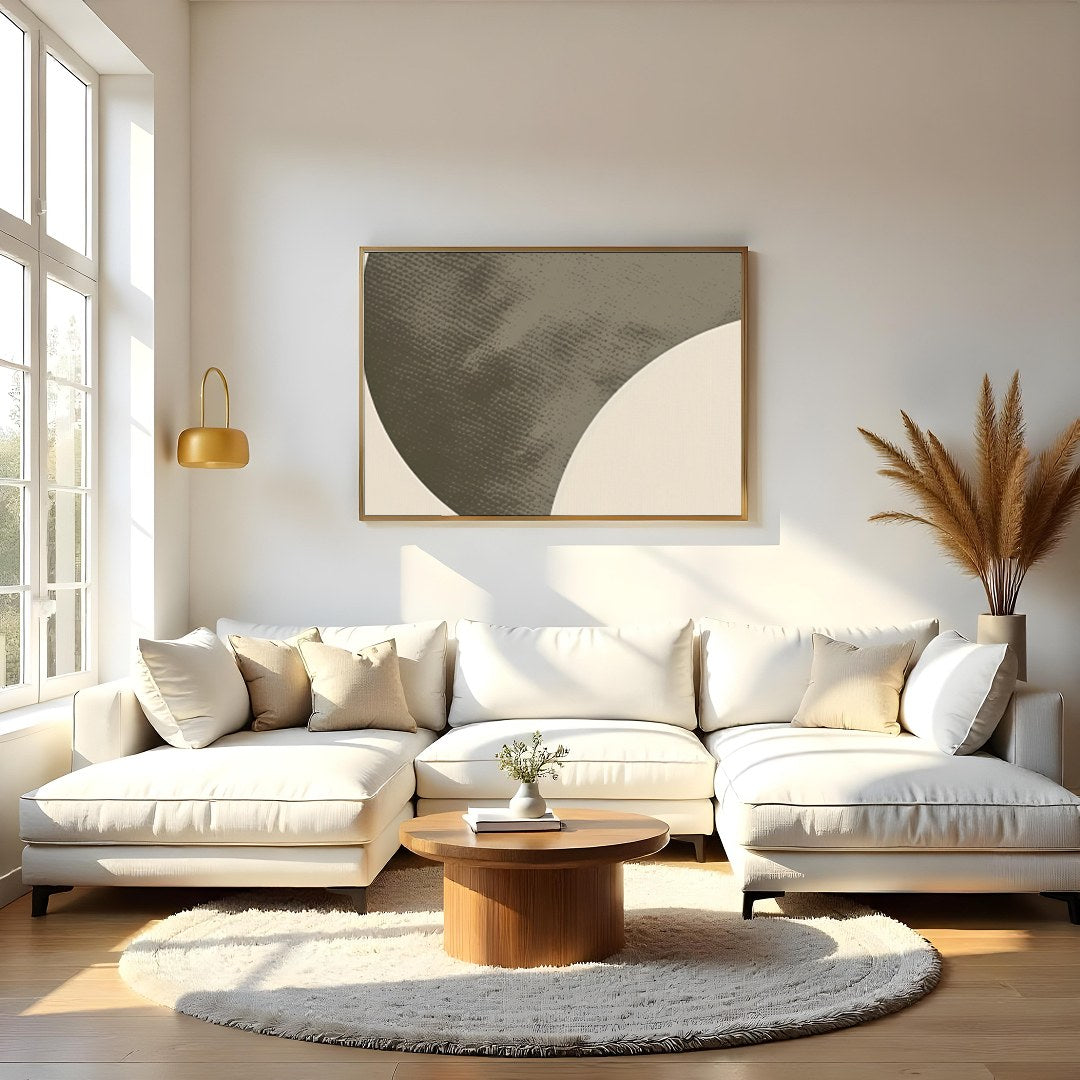 This striking abstract piece captures the essence of modern minimalism with its geometric shapes for Living Room