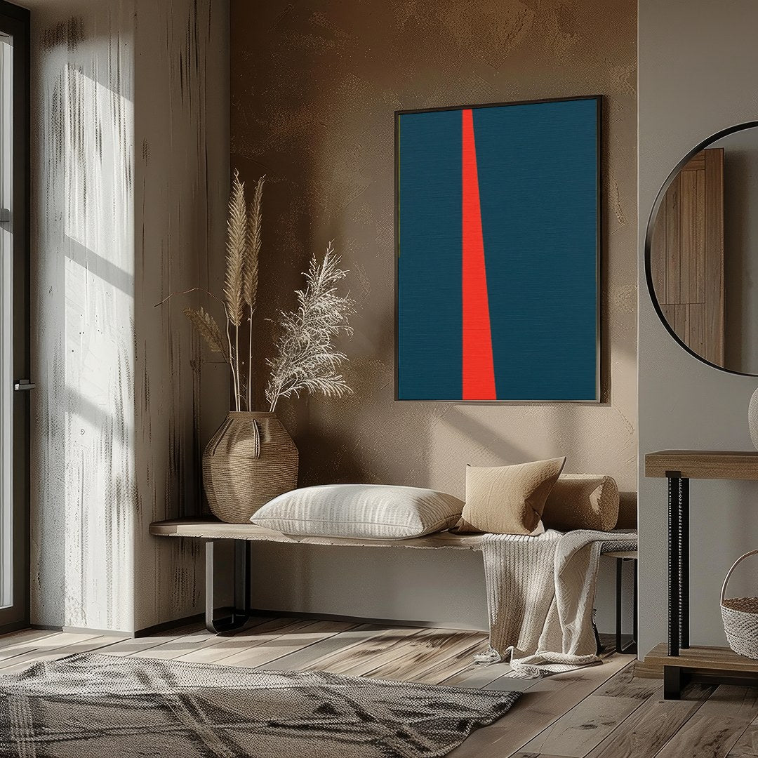 Invite vibrant energy into your space with this geometric abstract piece, reminiscent of a for studio