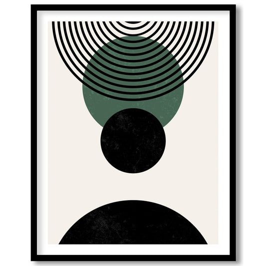 Elevate your space with this modern geometric abstraction, featuring bold circles and dynamic lines for dwelling