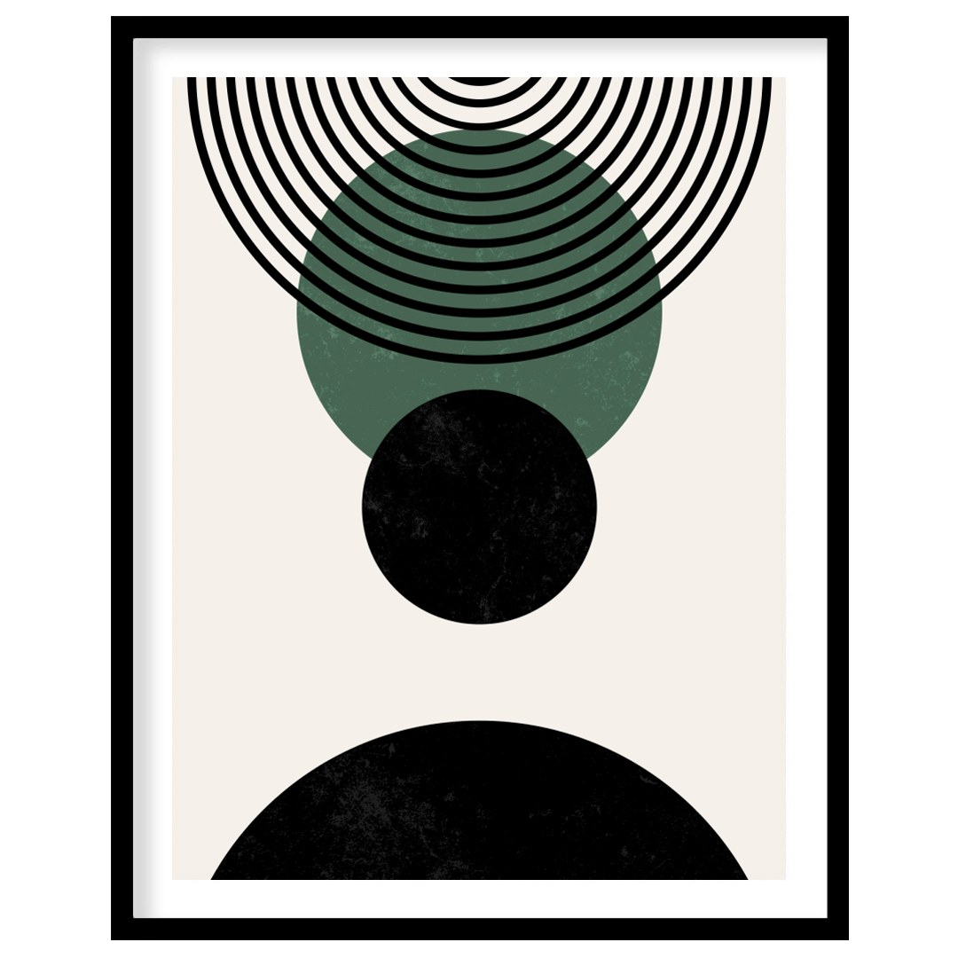 Elevate your space with this modern geometric abstraction, featuring bold circles and dynamic lines for dwelling