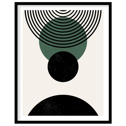 Elevate your space with this modern geometric abstraction, featuring bold circles and dynamic lines for dwelling