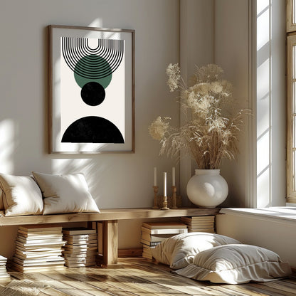 Elevate your space with this modern geometric abstraction, featuring bold circles and dynamic lines for house