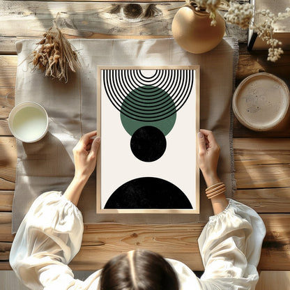 Elevate your space with this modern geometric abstraction, featuring bold circles and dynamic lines for Kitchen