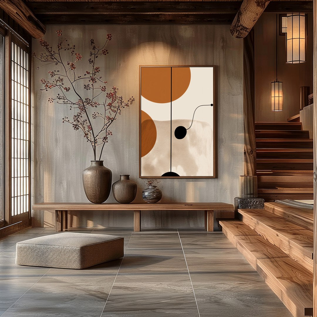 Elevate your space with this modern geometric wall art, featuring harmonious shapes in earthy for Hall