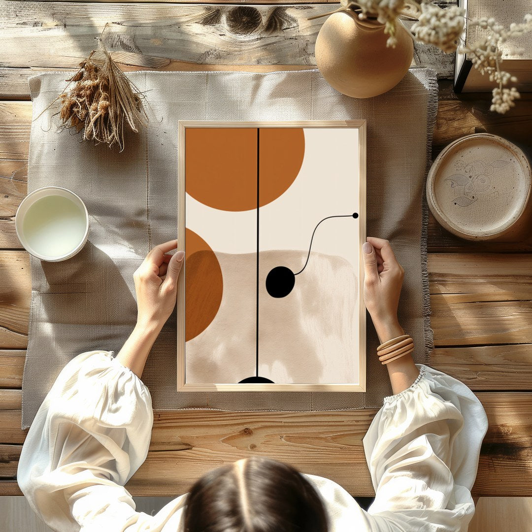 Elevate your space with this modern geometric wall art, featuring harmonious shapes in earthy for Kitchen