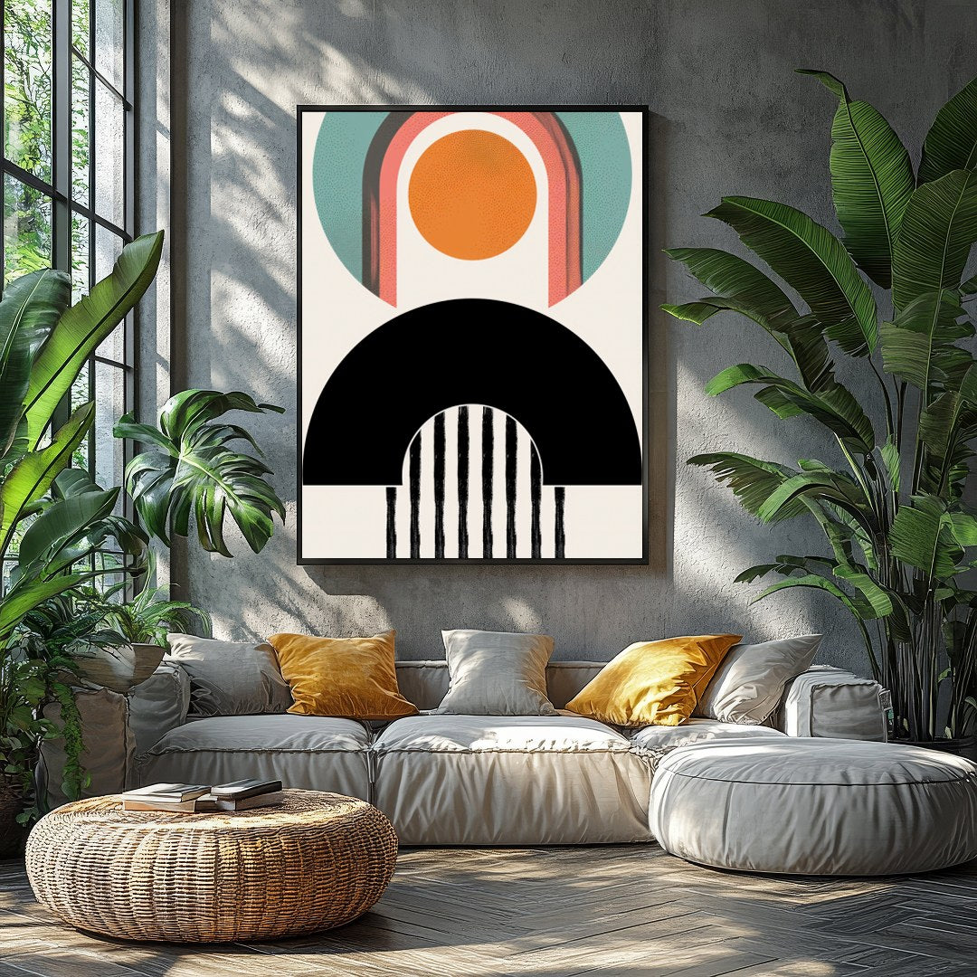 Elevate your space with 'Geometric Harmony,' a captivating blend of abstract shapes and bold for Balcony