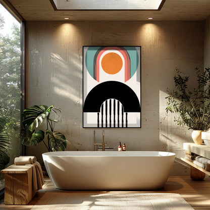 Elevate your space with 'Geometric Harmony,' a captivating blend of abstract shapes and bold for Bathroom