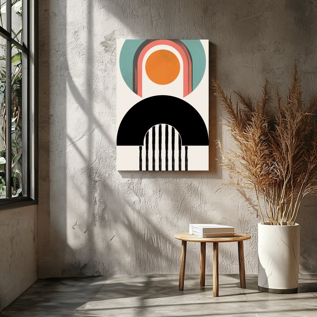 Elevate your space with 'Geometric Harmony,' a captivating blend of abstract shapes and bold for Entrance