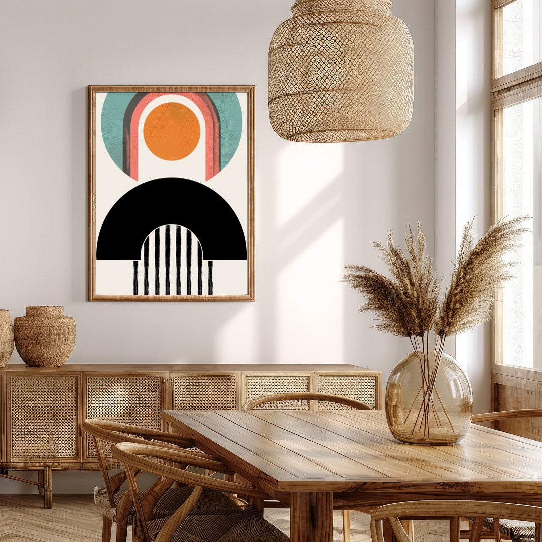 Elevate your space with 'Geometric Harmony,' a captivating blend of abstract shapes and bold for Extra Kitchen
