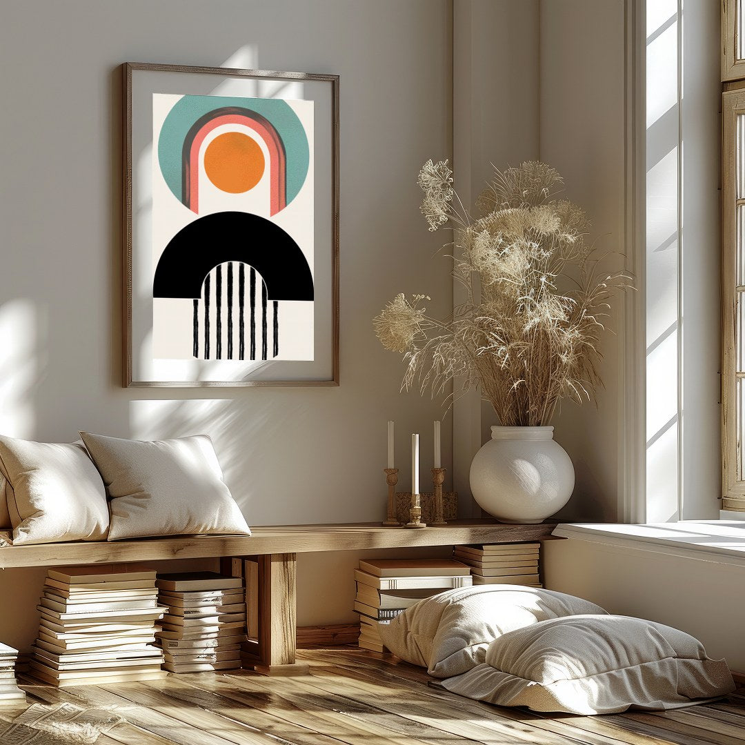 Elevate your space with 'Geometric Harmony,' a captivating blend of abstract shapes and bold for kitchen
