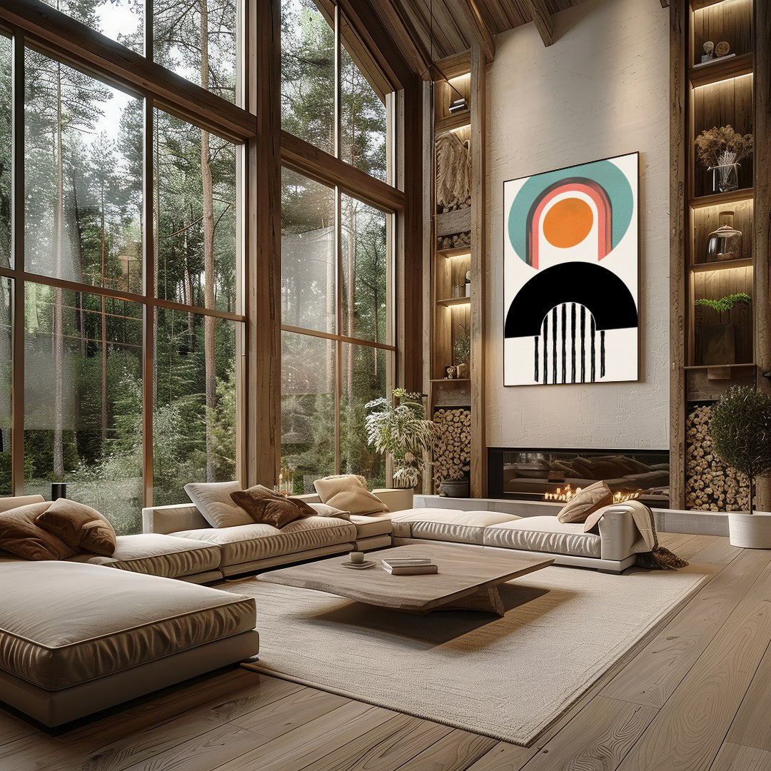 Elevate your space with 'Geometric Harmony,' a captivating blend of abstract shapes and bold for Living Room