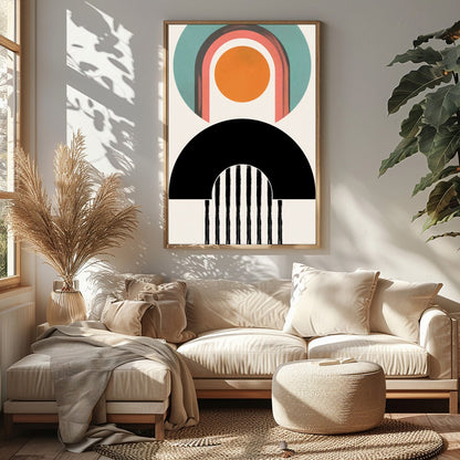 Elevate your space with 'Geometric Harmony,' a captivating blend of abstract shapes and bold for Sitting Area