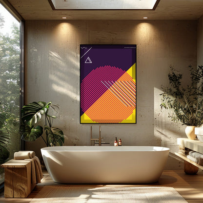 Explore the vibrant clash of hues and forms in this dynamic abstract piece. Featuring bold for Bathroom