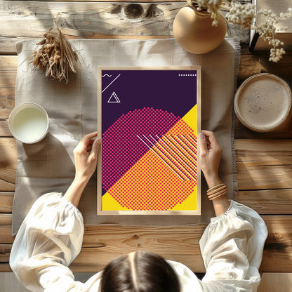 Explore the vibrant clash of hues and forms in this dynamic abstract piece. Featuring bold for decor