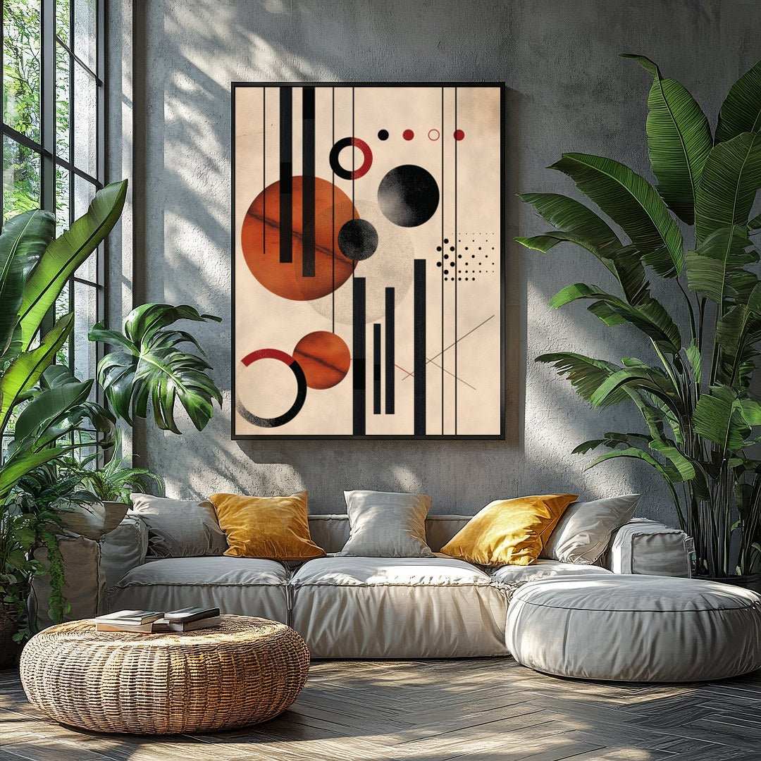 This captivating piece blends geometric precision with artistic flair, featuring bold circles and for Balcony