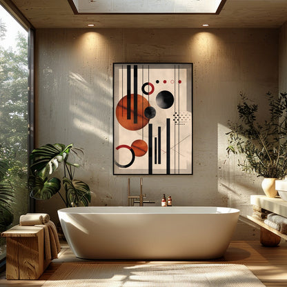 This captivating piece blends geometric precision with artistic flair, featuring bold circles and for Bathroom