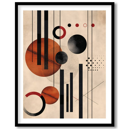 This captivating piece blends geometric precision with artistic flair, featuring bold circles and for living-space