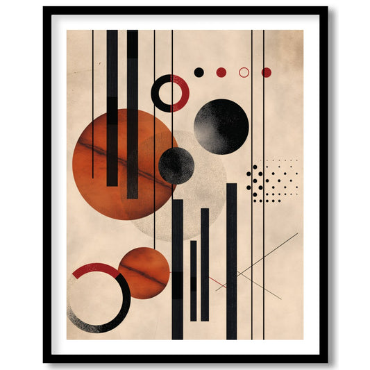 This captivating piece blends geometric precision with artistic flair, featuring bold circles and for living-space
