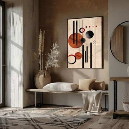 This captivating piece blends geometric precision with artistic flair, featuring bold circles and for nook