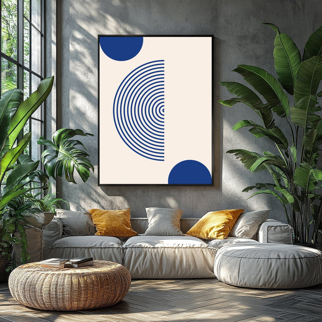 This stunning piece of wall art features an engaging interplay of geometric shapes, with deep blue for Balcony