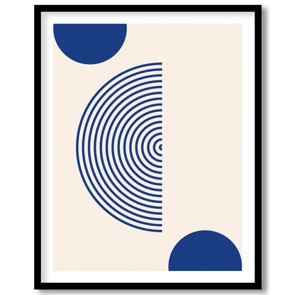 This stunning piece of wall art features an engaging interplay of geometric shapes, with deep blue for house