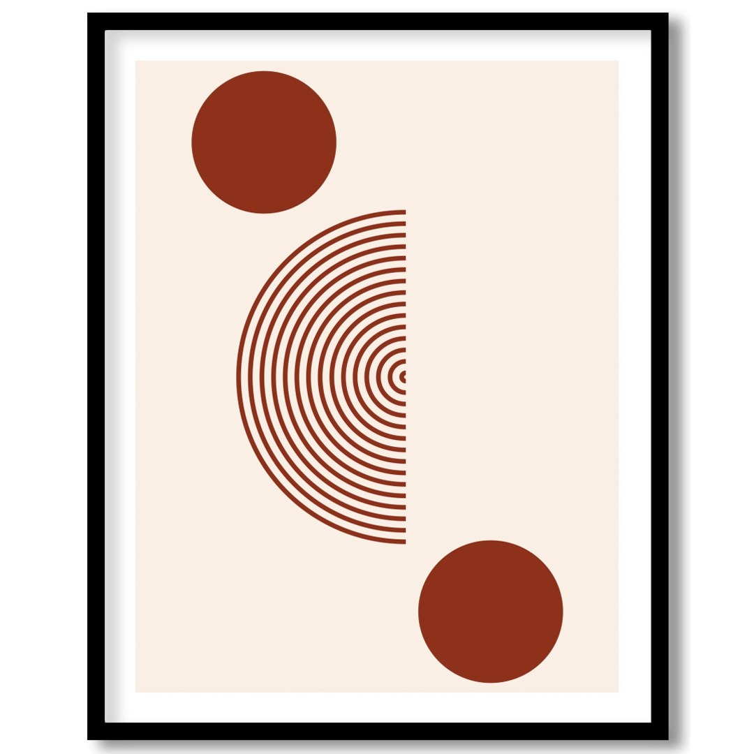 This minimalist artwork offers a striking balance with its concentric circles and bold solid dots, for abode