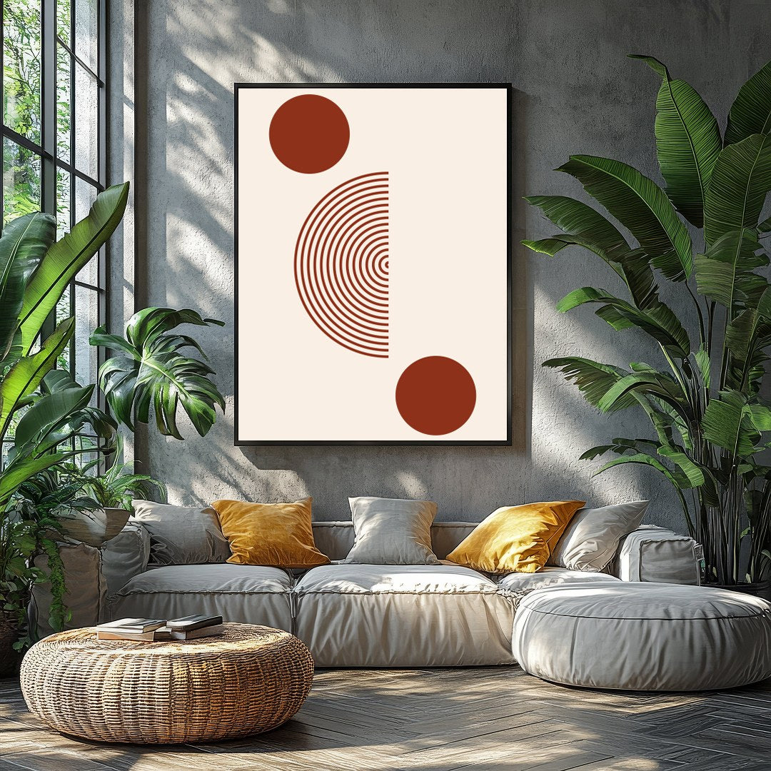This minimalist artwork offers a striking balance with its concentric circles and bold solid dots, for Balcony
