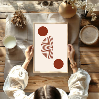 This minimalist artwork offers a striking balance with its concentric circles and bold solid dots, for decor