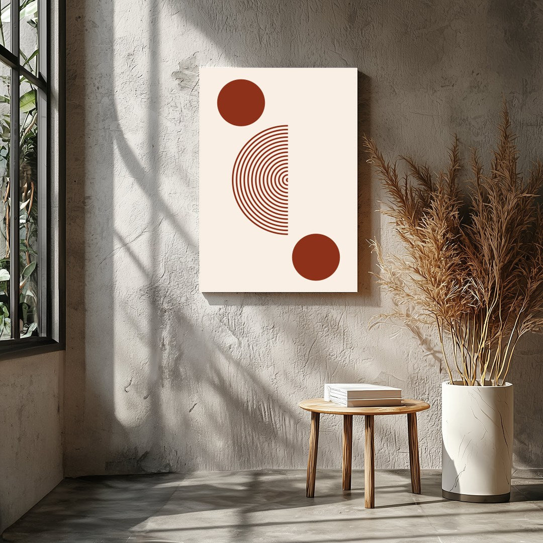 This minimalist artwork offers a striking balance with its concentric circles and bold solid dots, for Entrance