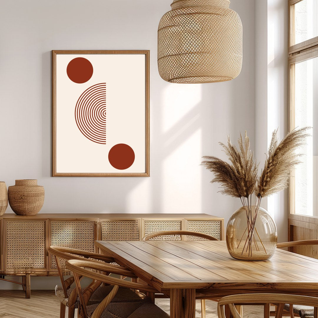 This minimalist artwork offers a striking balance with its concentric circles and bold solid dots, for Extra Kitchen