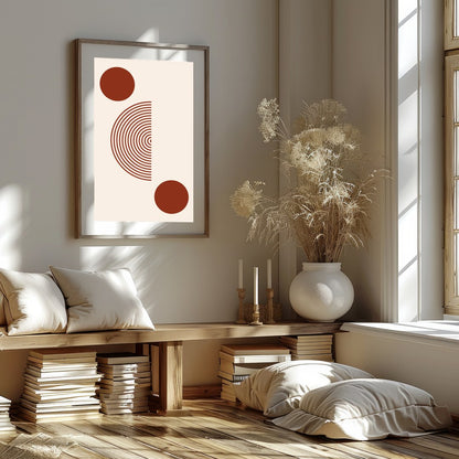 This minimalist artwork offers a striking balance with its concentric circles and bold solid dots, for interior