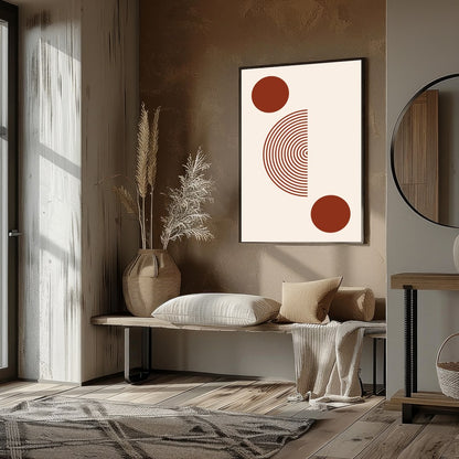 This minimalist artwork offers a striking balance with its concentric circles and bold solid dots, for kitchen