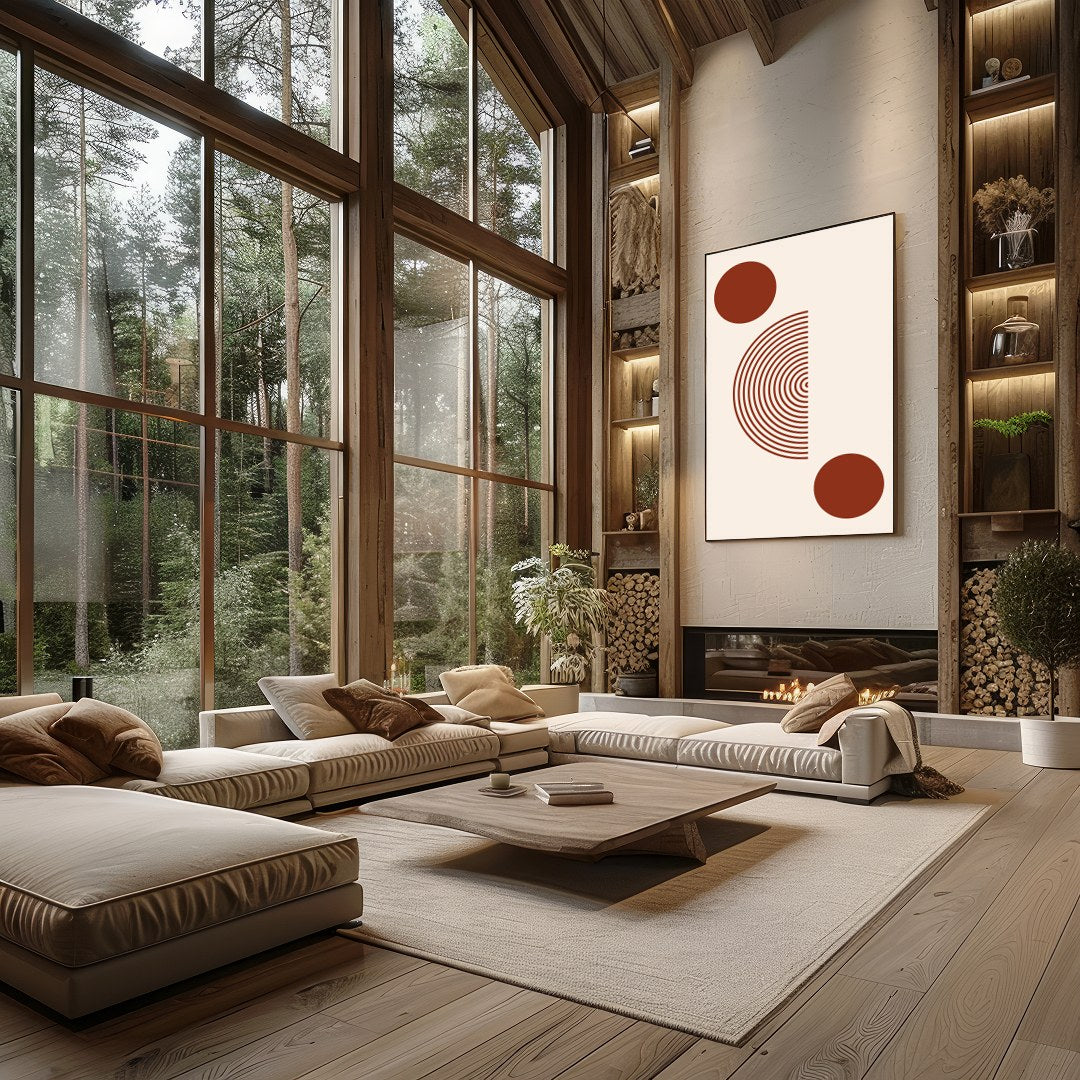This minimalist artwork offers a striking balance with its concentric circles and bold solid dots, for Living Room