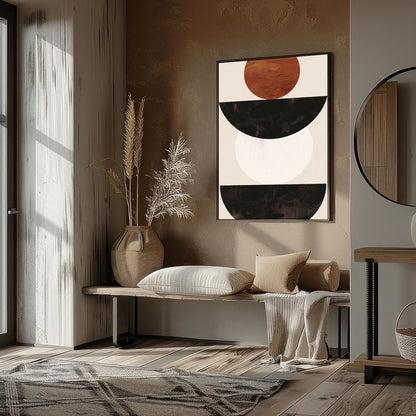 This captivating piece blends simplicity with an earthy elegance, featuring bold geometric shapes. for area