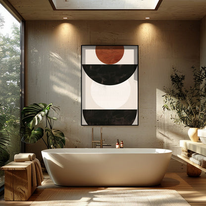 This captivating piece blends simplicity with an earthy elegance, featuring bold geometric shapes. for Bathroom