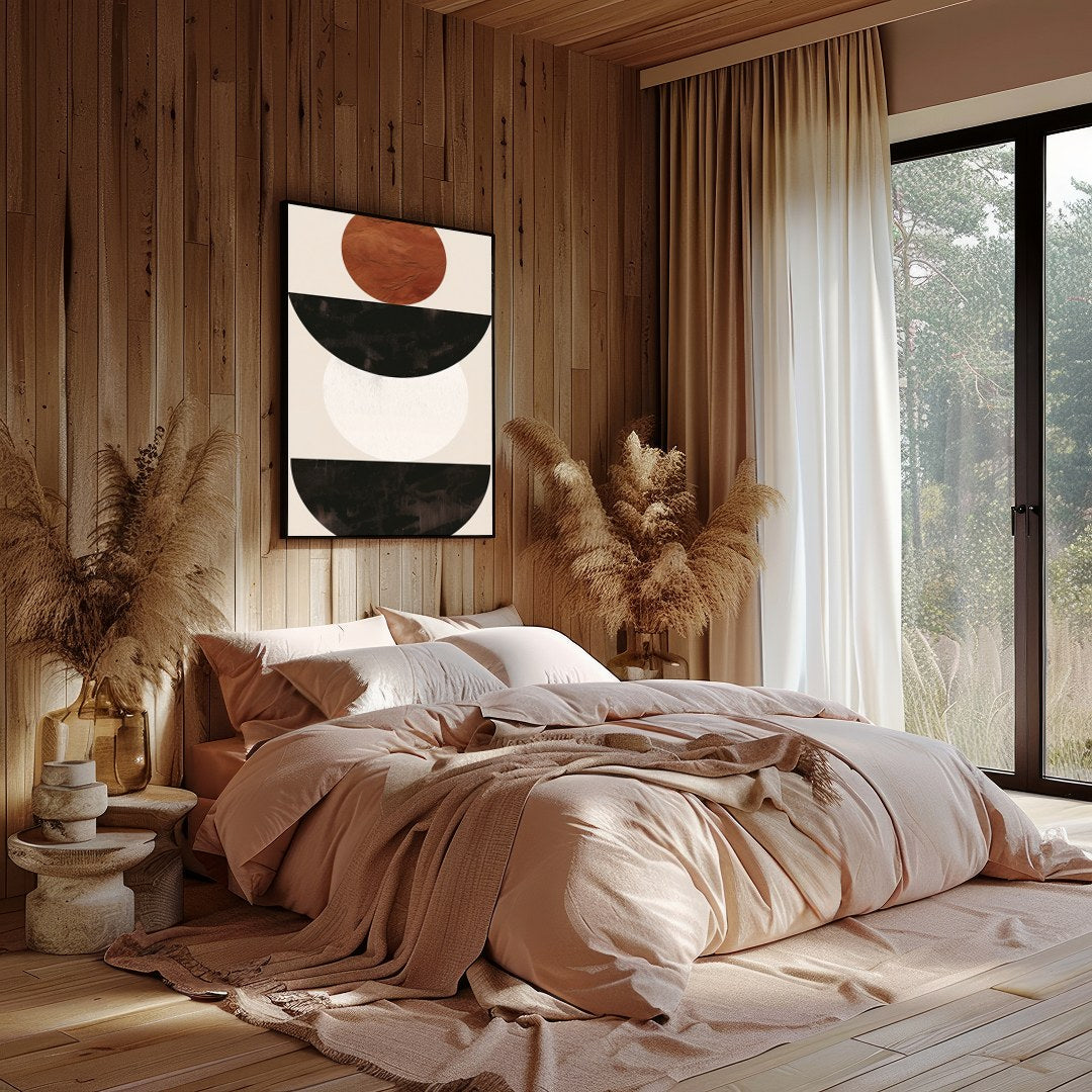 This captivating piece blends simplicity with an earthy elegance, featuring bold geometric shapes. for Bedroom