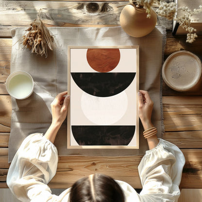 This captivating piece blends simplicity with an earthy elegance, featuring bold geometric shapes. for Kitchen