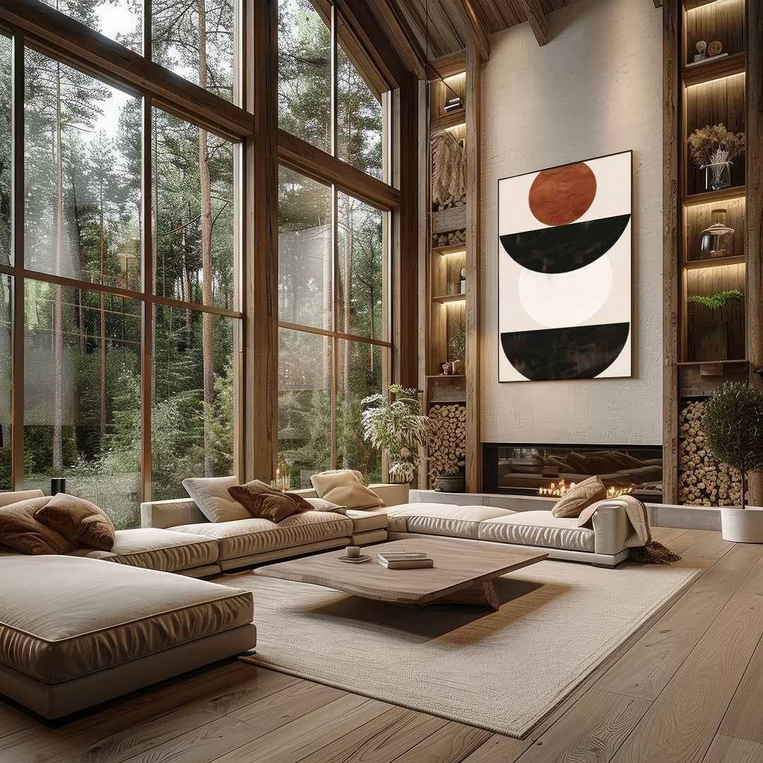 This captivating piece blends simplicity with an earthy elegance, featuring bold geometric shapes. for Living Room