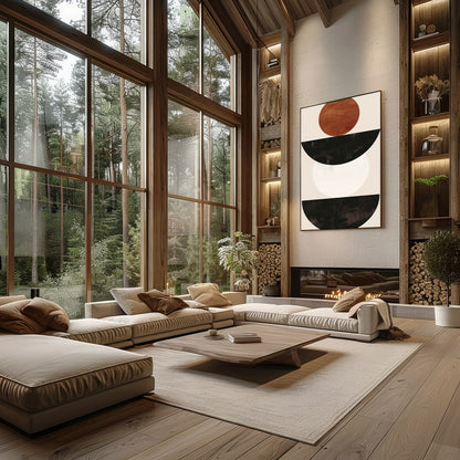 This captivating piece blends simplicity with an earthy elegance, featuring bold geometric shapes. for Living Room