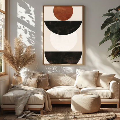This captivating piece blends simplicity with an earthy elegance, featuring bold geometric shapes. for Sitting Area