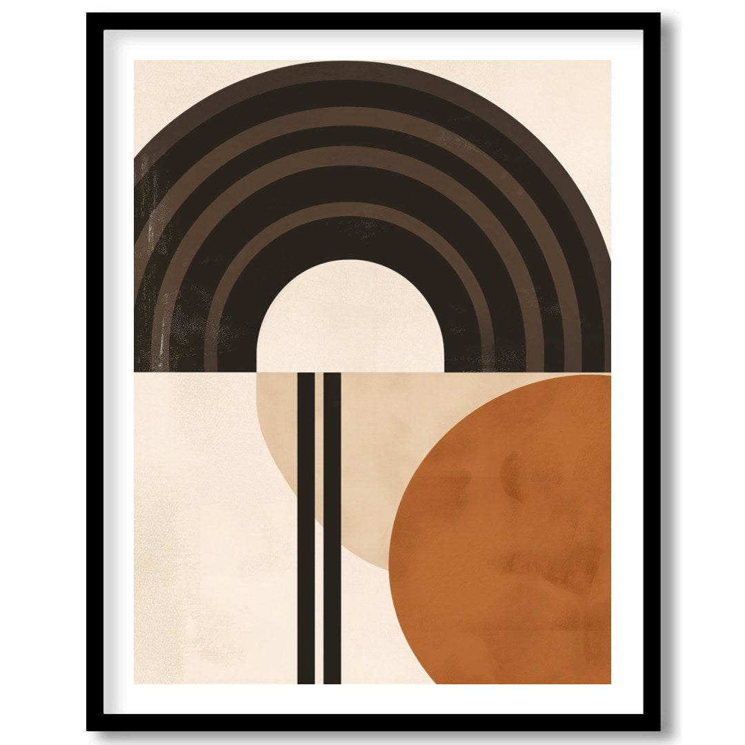This striking abstract piece combines bold geometric shapes with a palette of earthy tones. Perfect for area