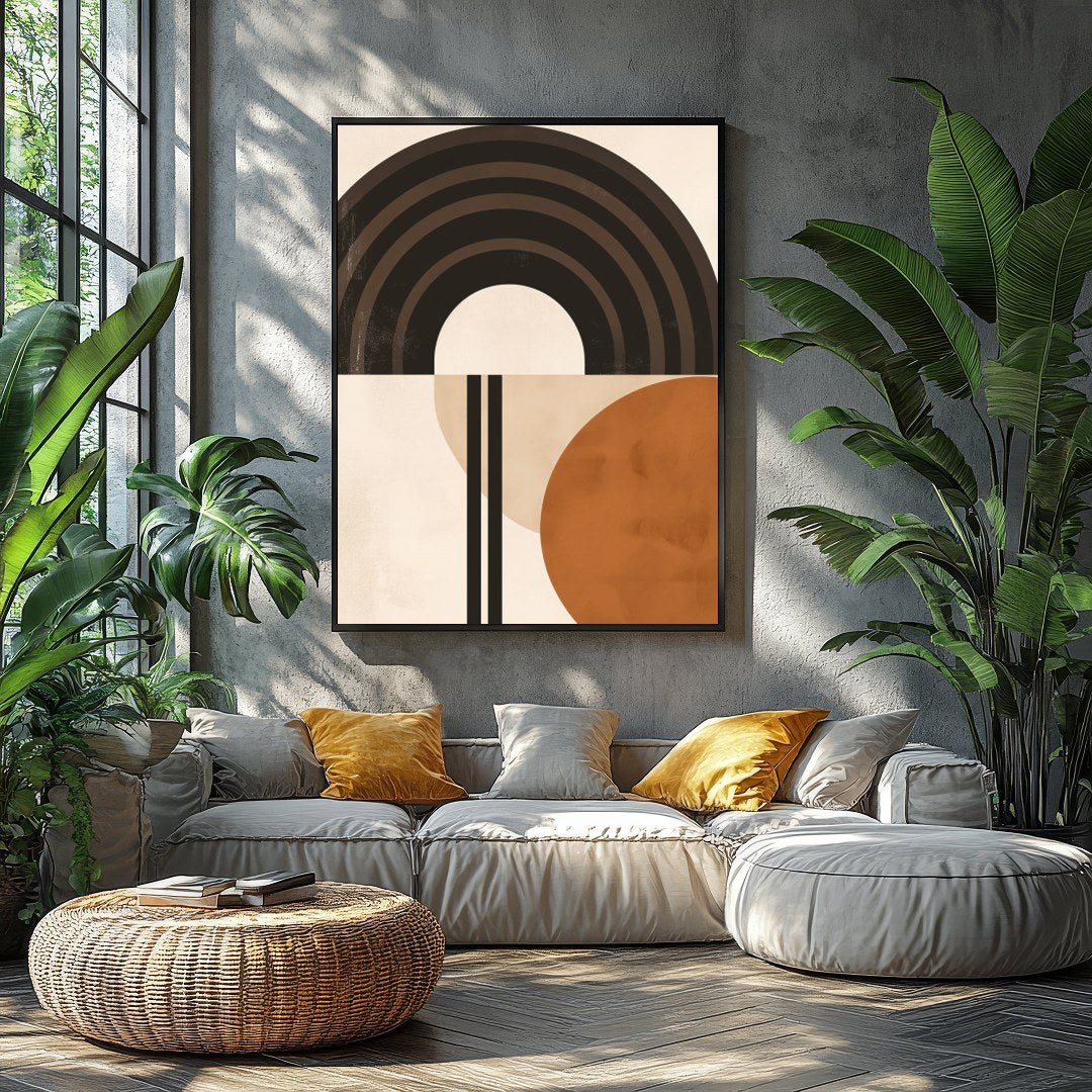 This striking abstract piece combines bold geometric shapes with a palette of earthy tones. Perfect for Balcony