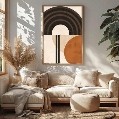 This striking abstract piece combines bold geometric shapes with a palette of earthy tones. Perfect for Sitting Area