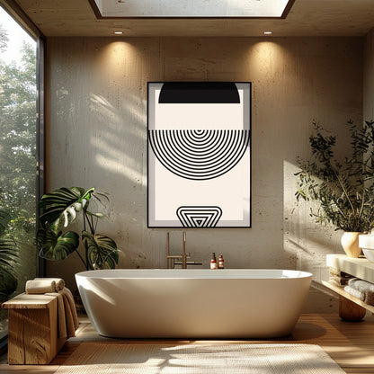 This striking piece of modern wall art elegantly combines simple geometric shapes to create a for Bathroom