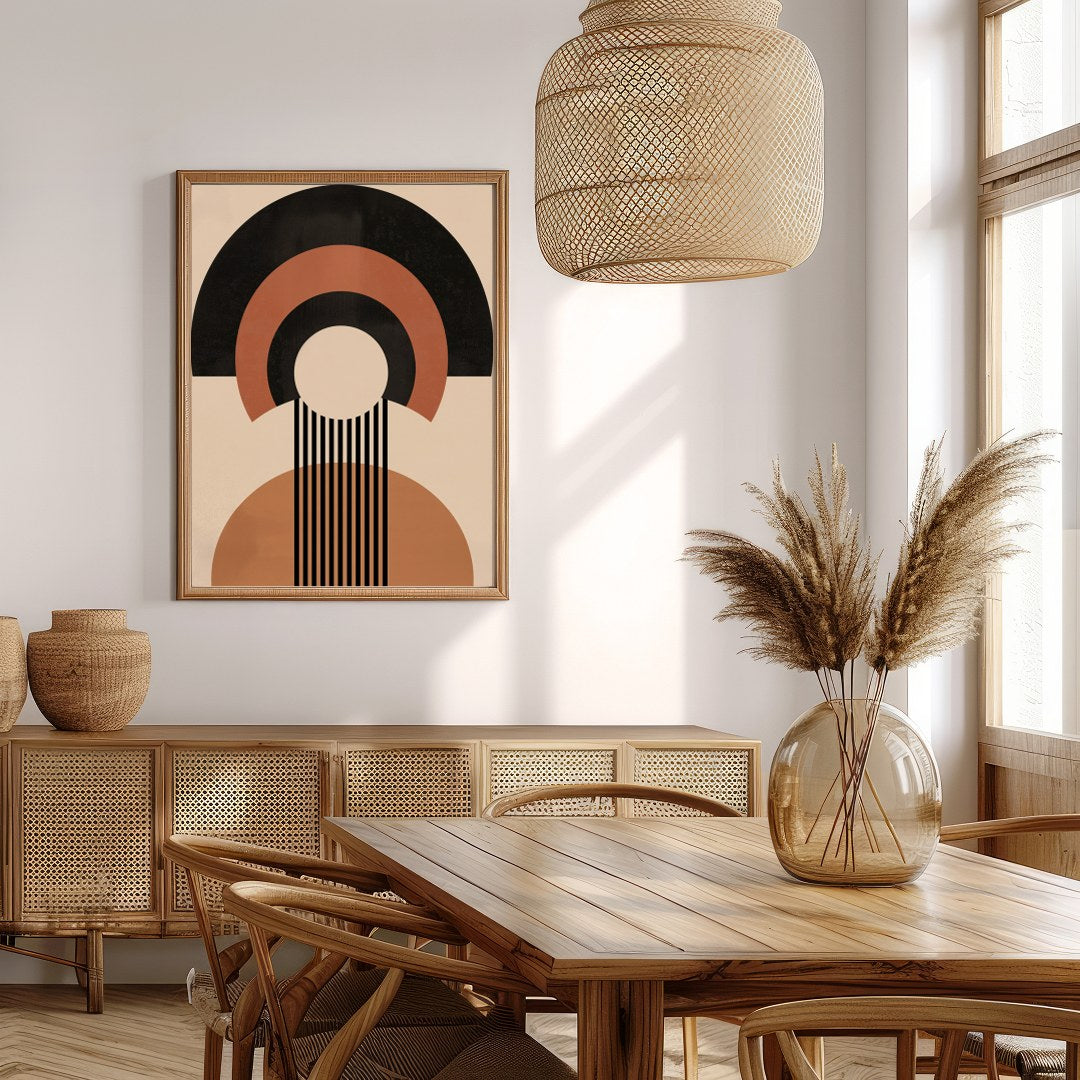 Elevate your space with this captivating geometric masterpiece, featuring bold shapes in warm earth for Extra Kitchen