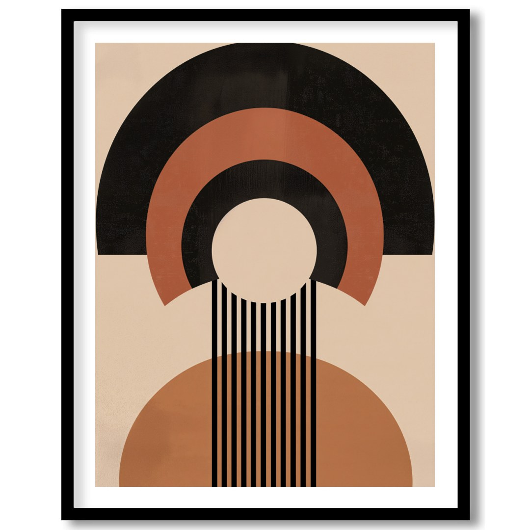 Elevate your space with this captivating geometric masterpiece, featuring bold shapes in warm earth for sanctuary