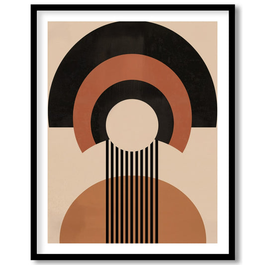 Elevate your space with this captivating geometric masterpiece, featuring bold shapes in warm earth for sanctuary